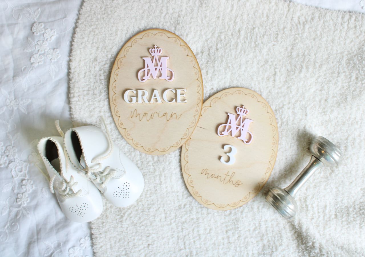 Auspice Maria Catholic Baby Milestone Cards