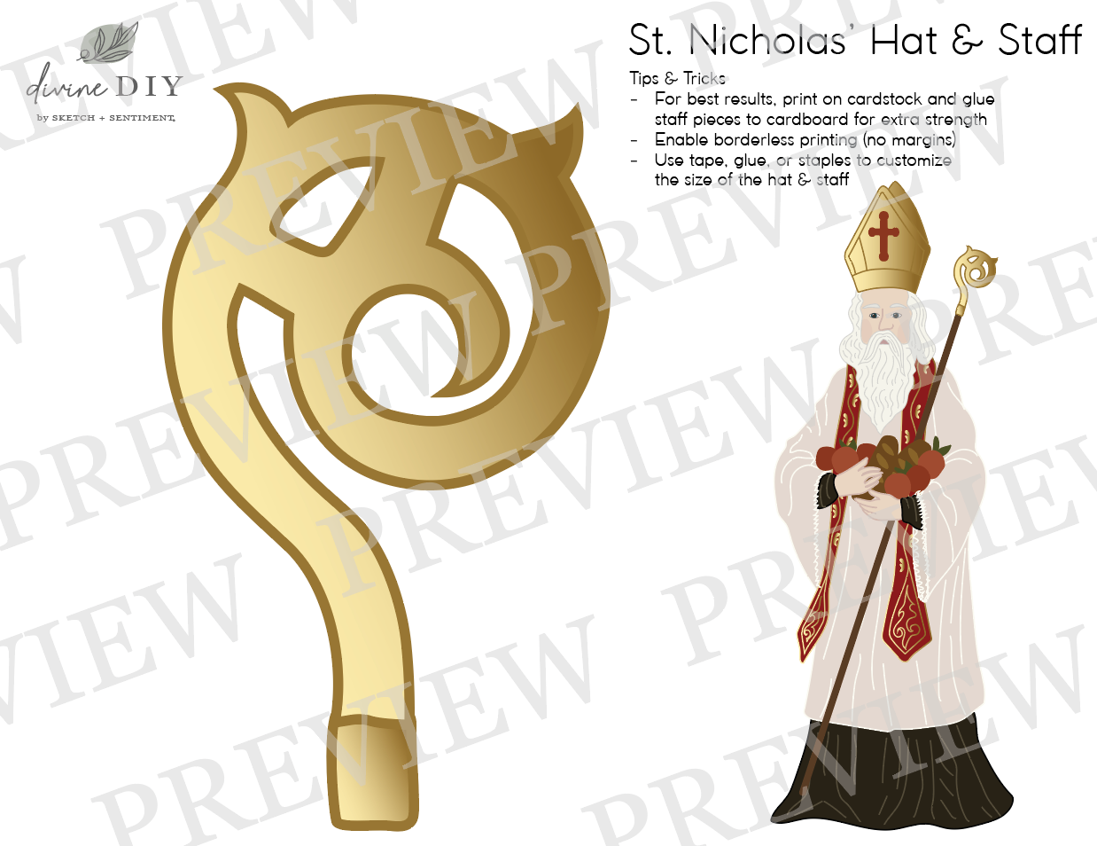 St. Nicholas' Hat and Staff Printable