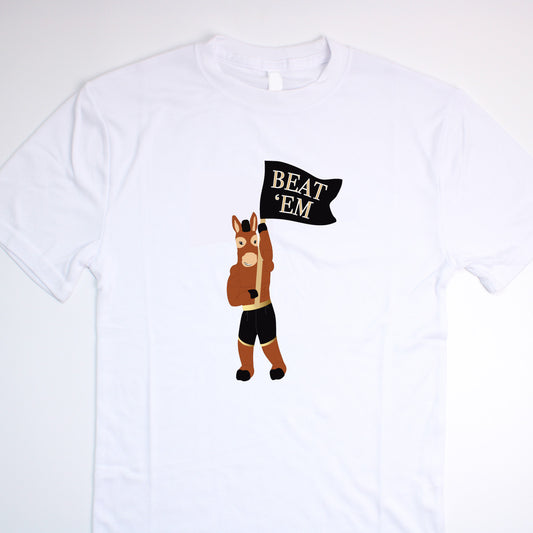 Beat 'Em Blackjack the Mule White Tee