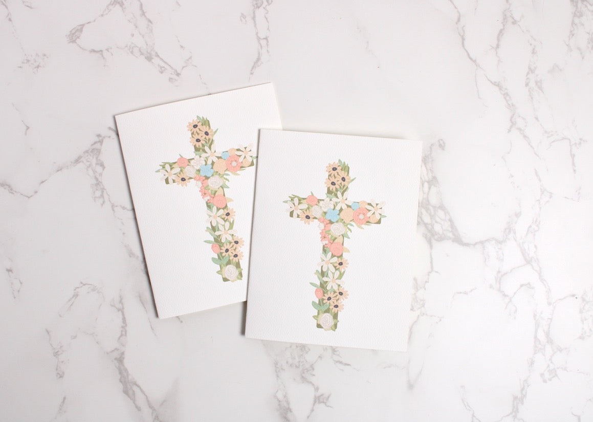 floral cross greeting card