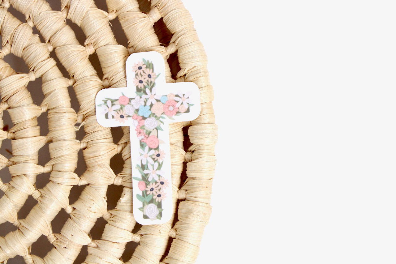 floral cross sticker